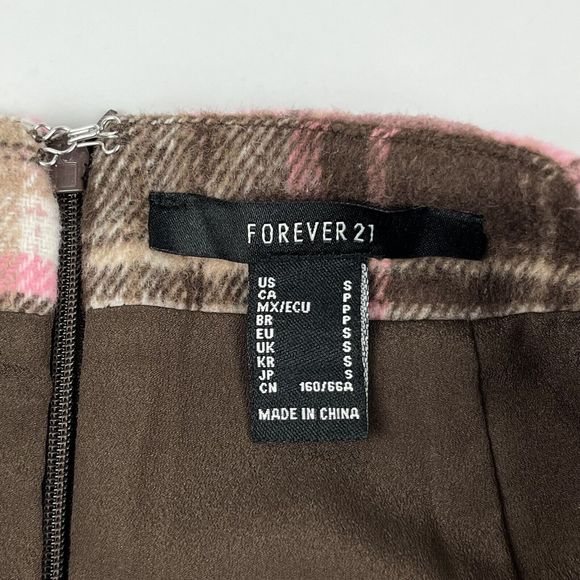 Forever 21 Women's Brown Pink Plaid Fully Lined Flannel Mini Skirt Size Small - Picture 9 of 13